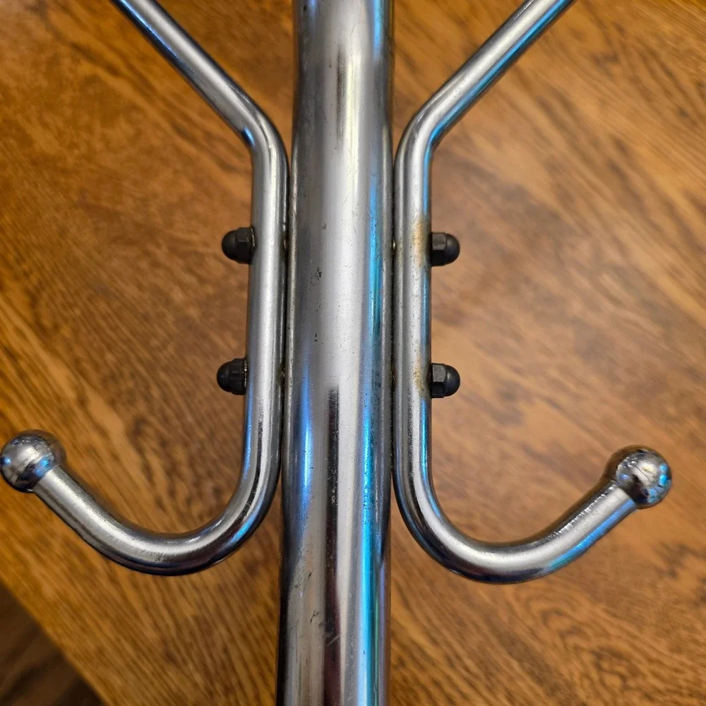 Vintage MCM Chrome‎ Wall Mounted Coat Rack Atomic 6 Hook Space Age Industrial